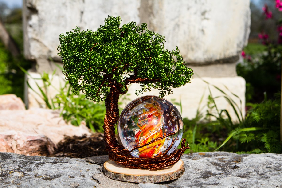 Pale Ponderosa Tree Of Life with Spiral Bubble Flame Orb