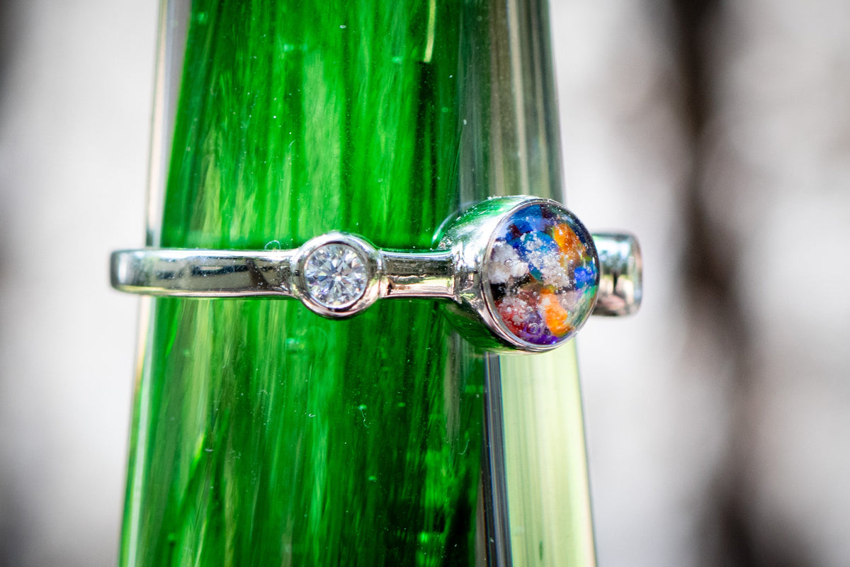 two gem ring with cremation ashes