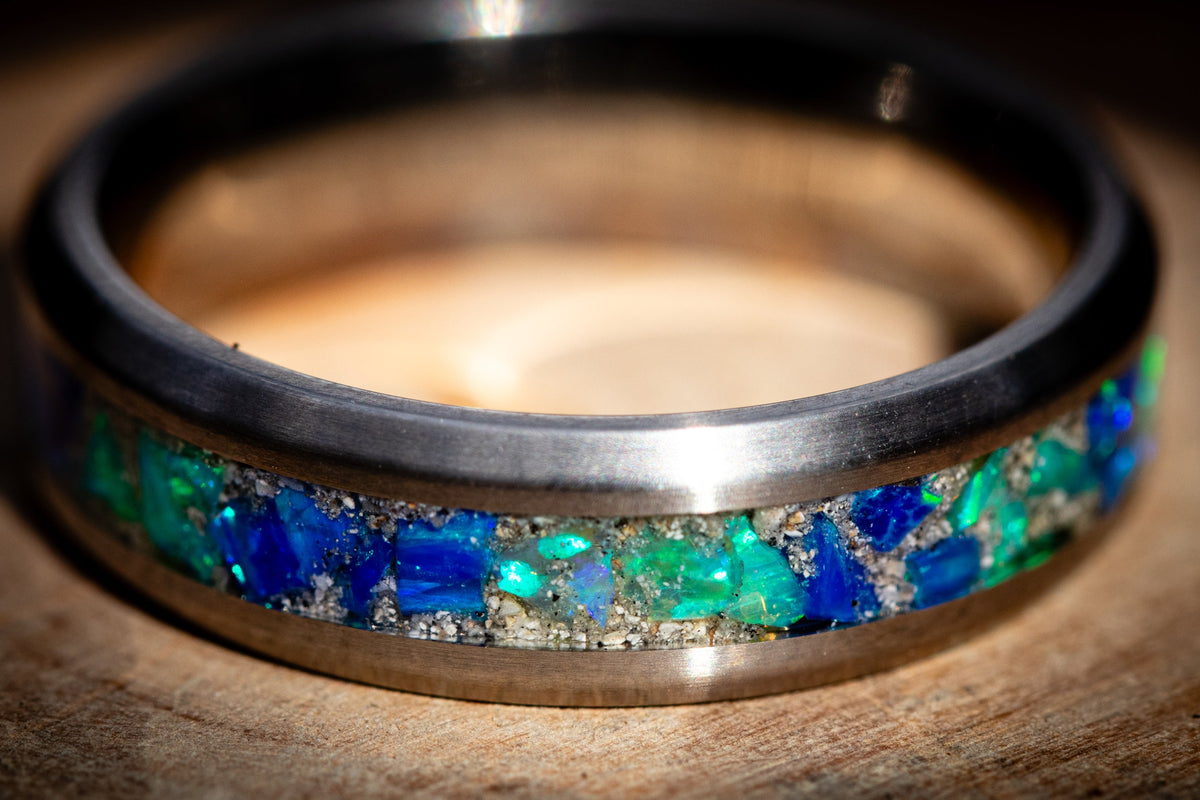 cremation ring Egyptian blue and jade green