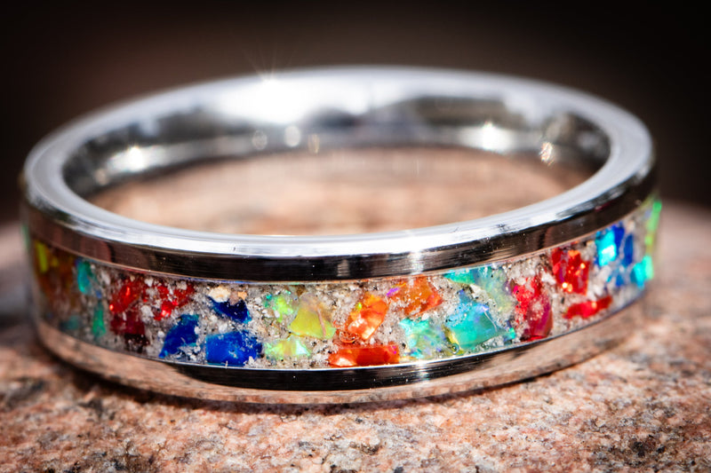 stainless steel medium ring in rainbow