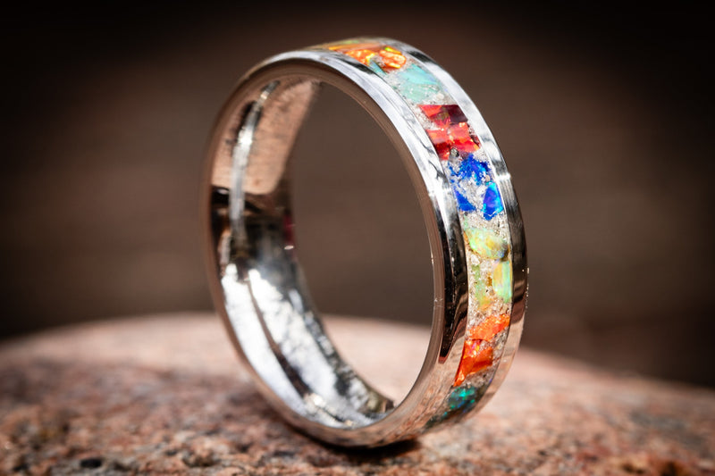 rainbow colored stainless steel cremation ring