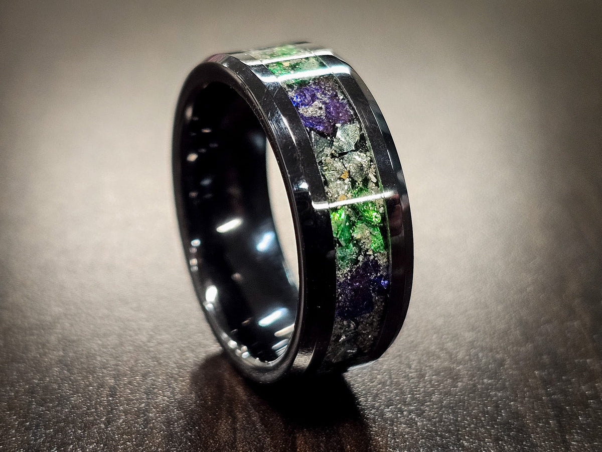 cremation ring granite grey, indigo, emerald green