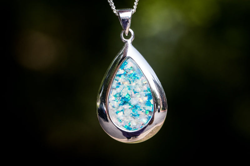 cremation jewelry pear drop pendant with opal