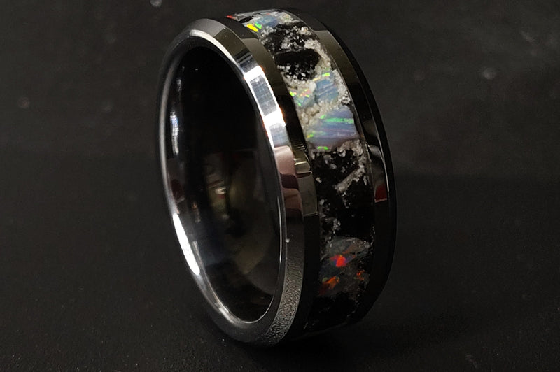 tungsten ring with cremation ash